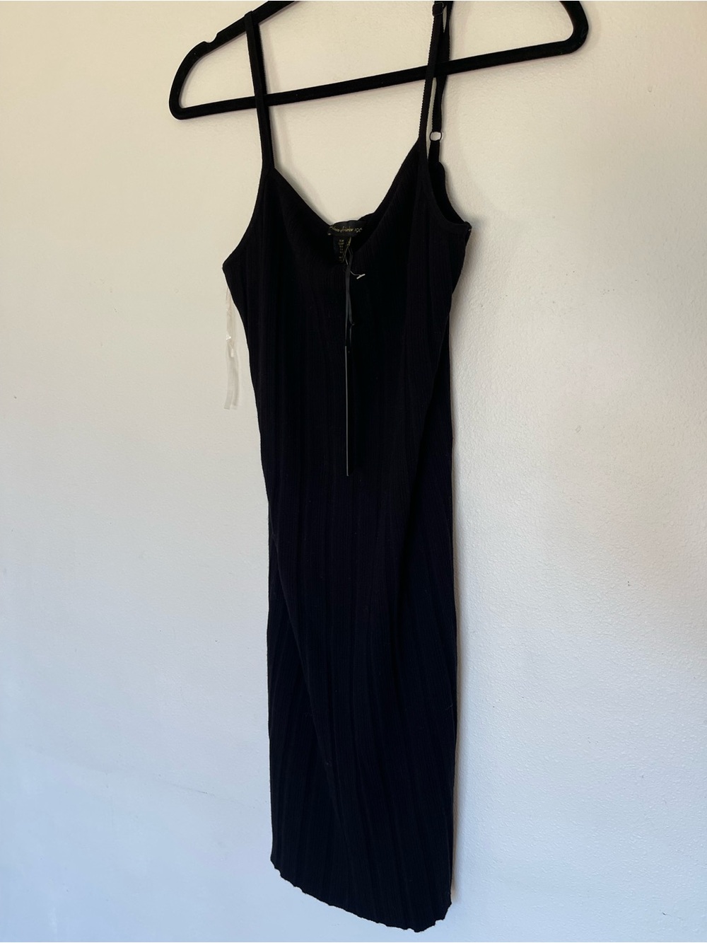 House of Harlow 1960 Black Ribbed Midi Slip Dress